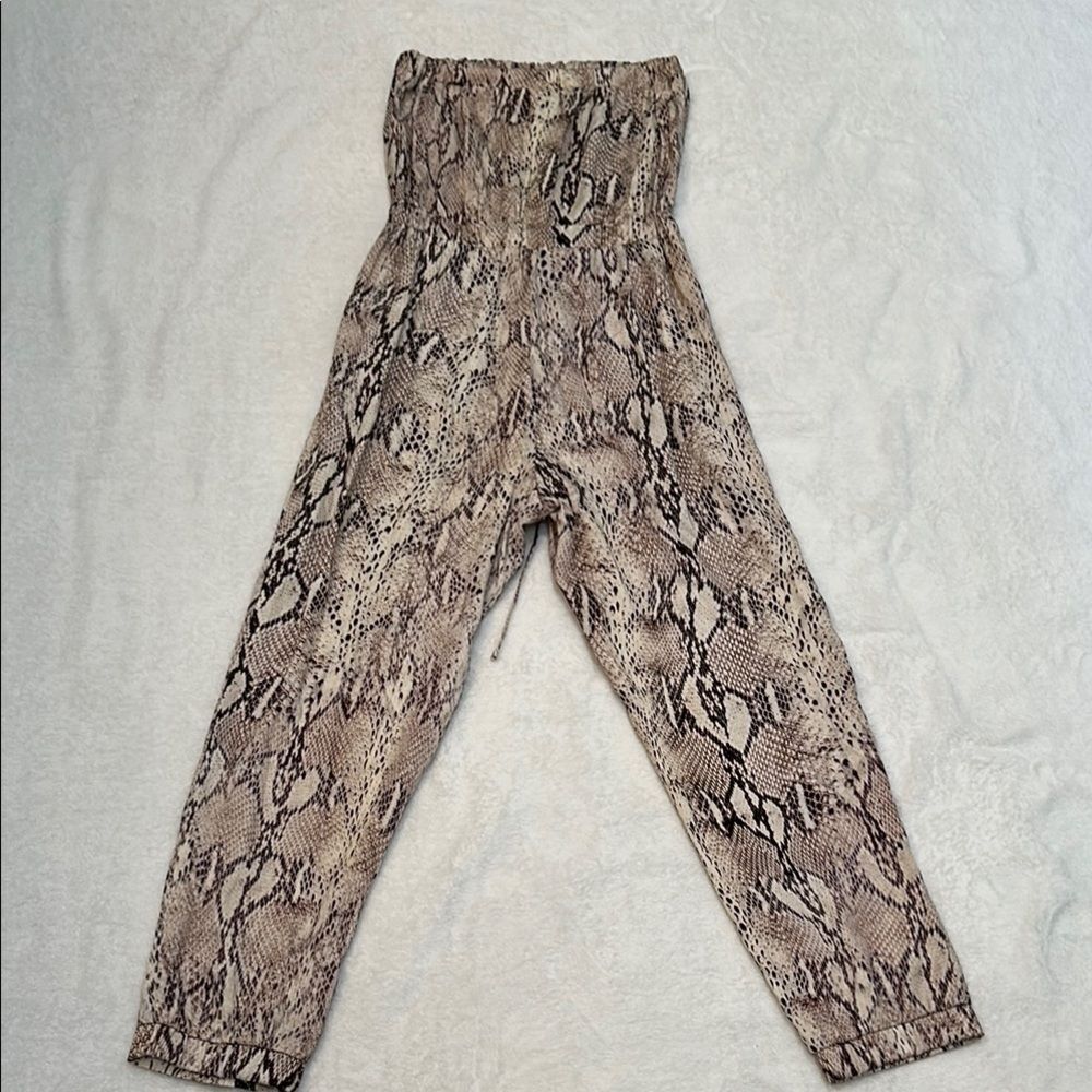 Lavender Brown Women's S Gray Snake Print Jumpsuit Strapless Boho - Picture 11 of 12